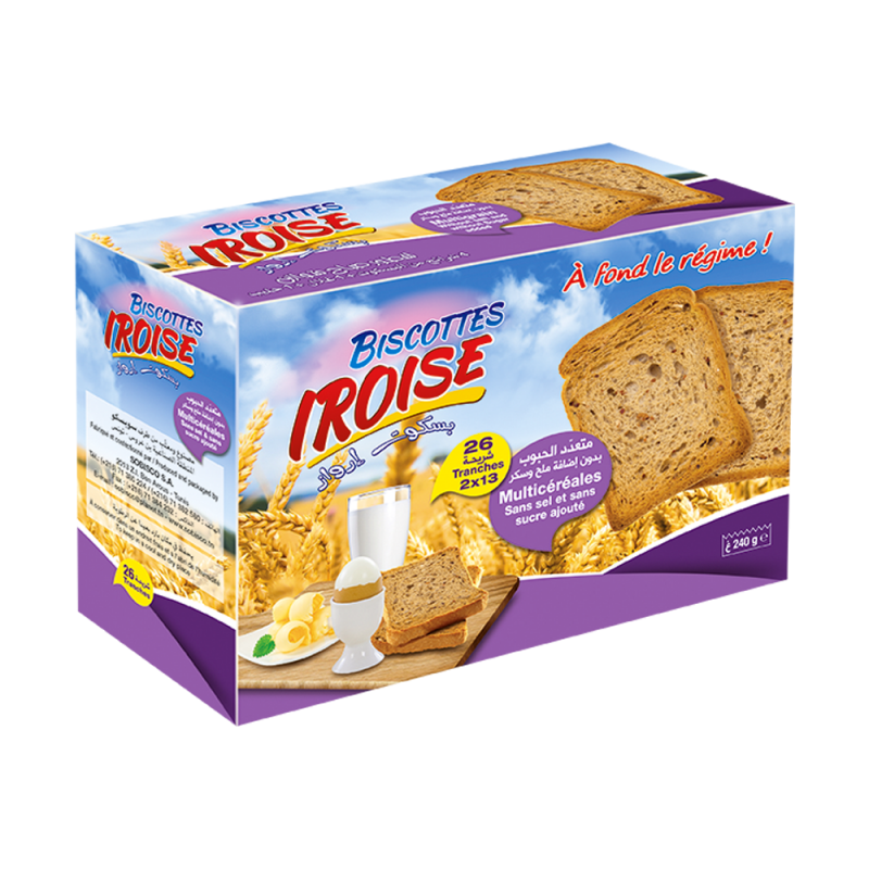 Biscottes multicéréales sans sel sans sucre Iroise  240gr